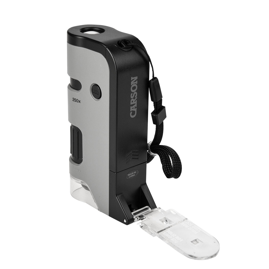 Microscope de poche avec base rabattable et clip pour smartphone  grossissement 100 - 250x