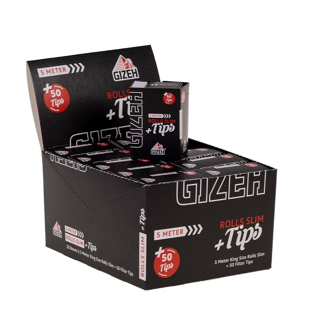 GIZEH Black Rolls + Tips, 5 meter roll + 50 tips 1 box (20 rolls
