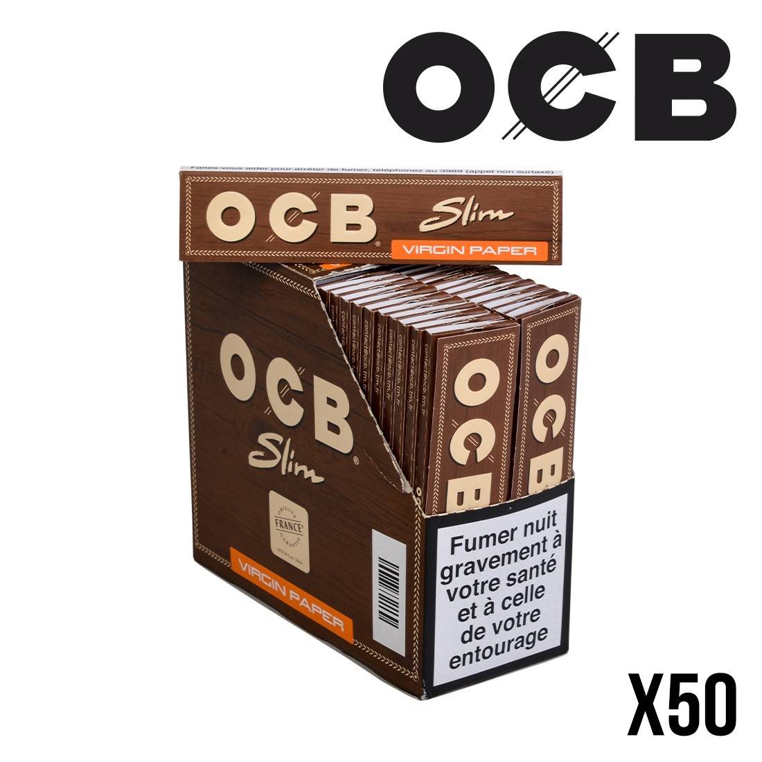 OCB Virgin Filtre à charbon actif non blanchi 7 mm, 50 pièces