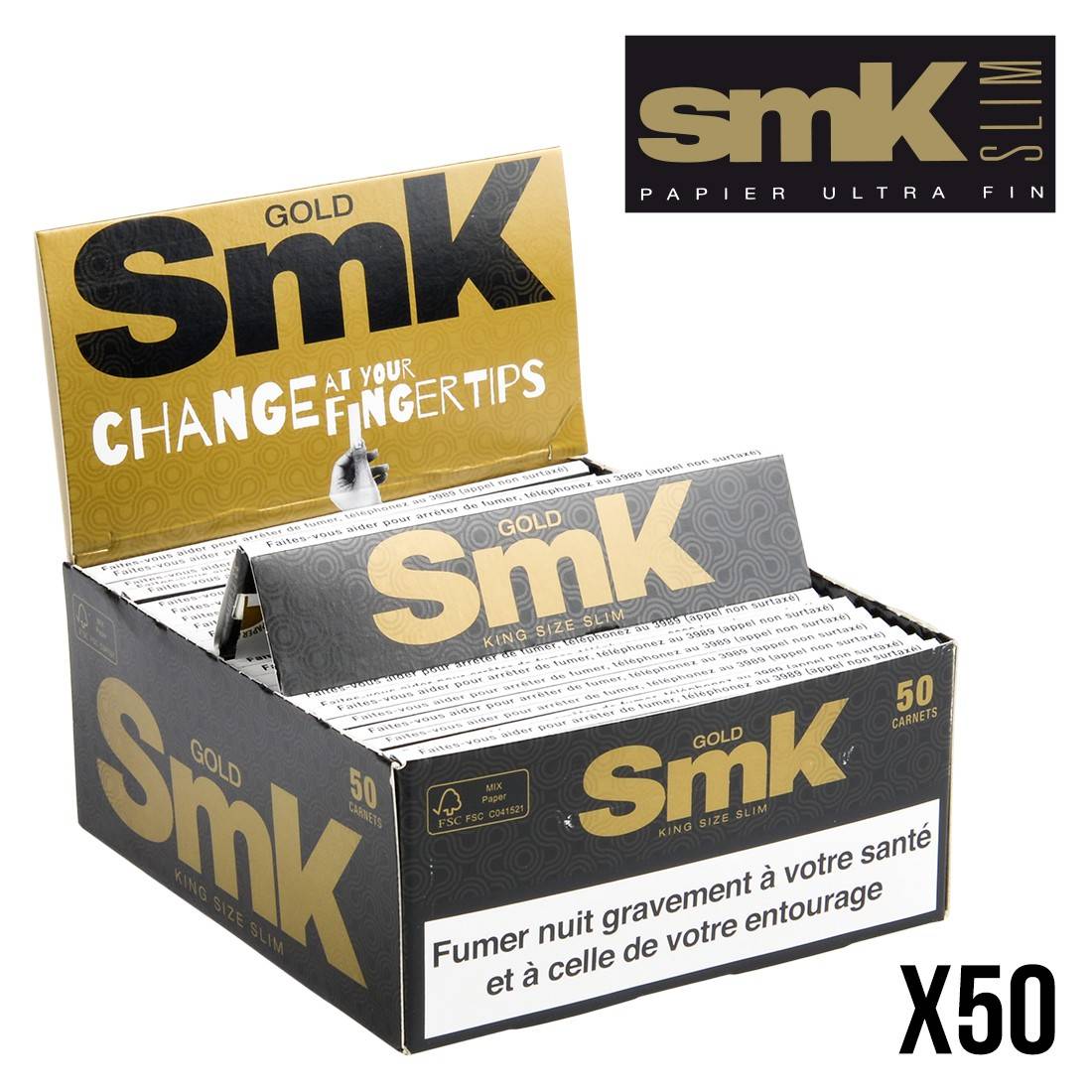 Feuille KS papier à rouler Longue SMK Slim x 50 avec normes FR